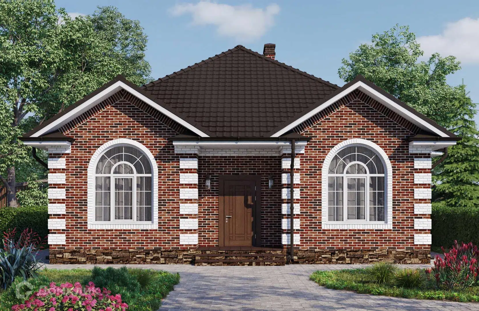 Проект дома «Проект №178-1» компании ООО«НОВАСТРОЙ» из материала Газобетонные блоки площадью 123м² под ключ за 6150000₽ в Донецке | 1 этаж, 3 спальни, 2 санузла – Домклик