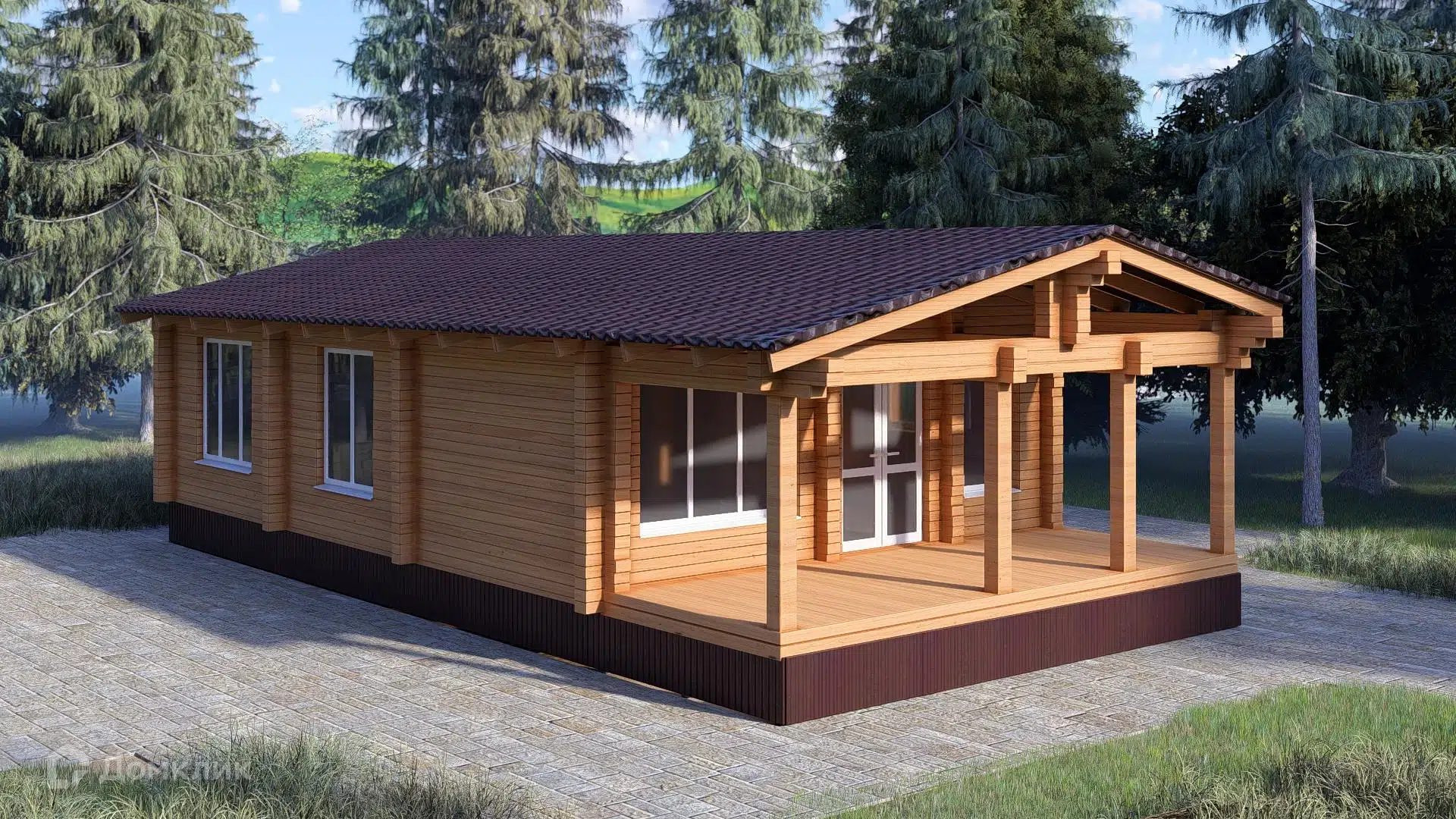 Проект дома «Деревянный дом-шале ПБ-91» компании ИЗБА из материала Профилированный брус площадью 87м² под ключ за 4410000₽ в Донецке | 1 этаж, 3 спальни, 1 санузел – Домклик