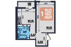 Продаётся 1-комнатная квартира, 45 м²