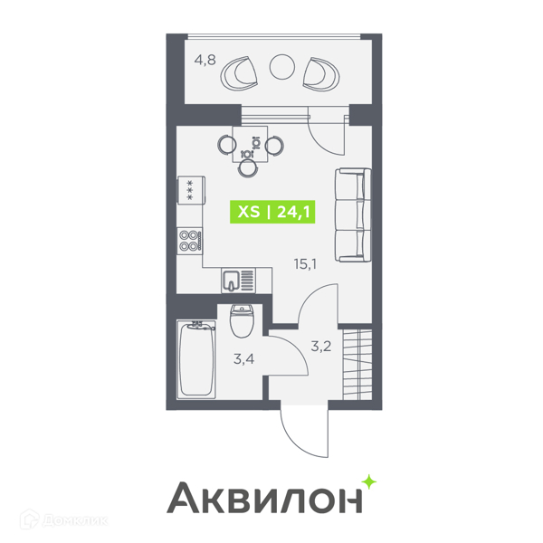 Планировка: Студия · 24,1 м²