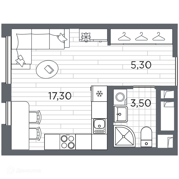 Планировка: Студия · 26,1 м²