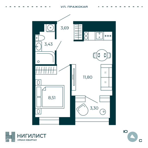Планировка: 1 комната · 29,08 м²