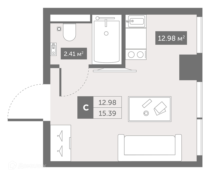 Планировка: Студия · 19,6 м²