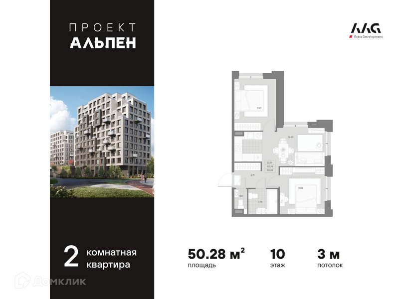 Планировка: 2 комнаты · 50,28 м²