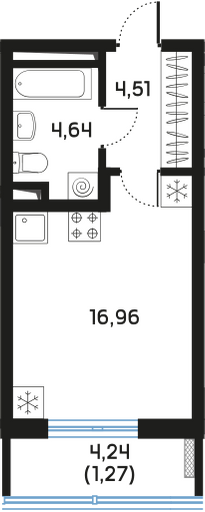 Планировка: Студия · 27,67 м²