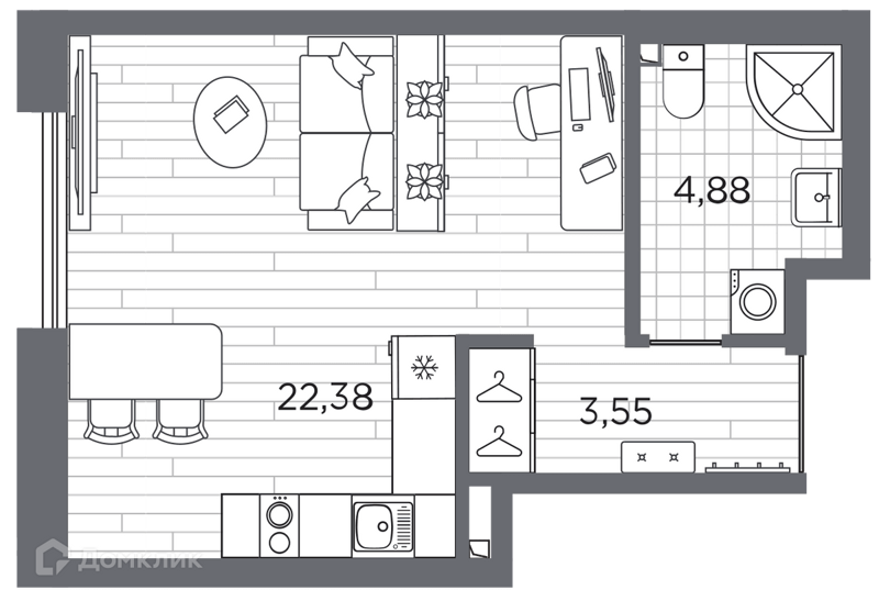 Планировка квартиры: Студия · 30,81 м²