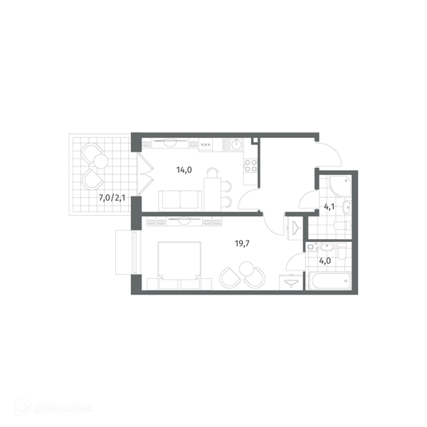 Планировка: 1 комната · 50,7 м²