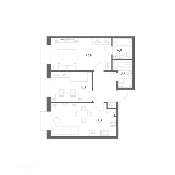 Планировка: 2 комнаты · 62,1 м²