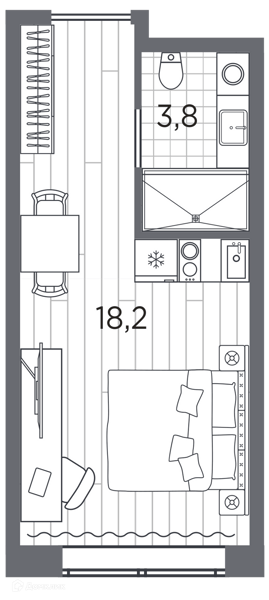 Планировка квартиры: Студия · 22 м²