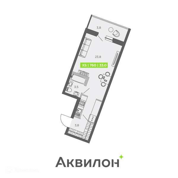 Планировка: Студия · 33 м²