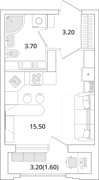 Планировка: Студия · 23,9 м²