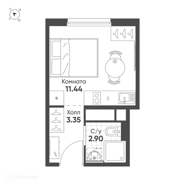 Планировка: Студия · 17,1 м²