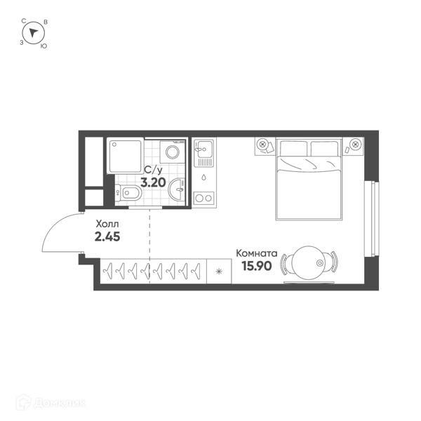 Планировка: Студия · 21,5 м²