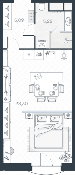 Планировка: Студия · 39,25 м²