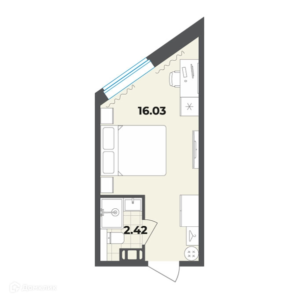 Планировка квартиры: Студия · 18,45 м²