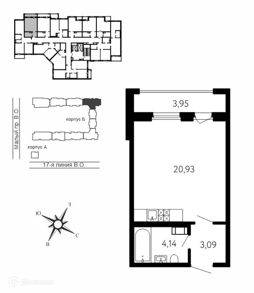 Планировка: 1 комната · 29,35 м²
