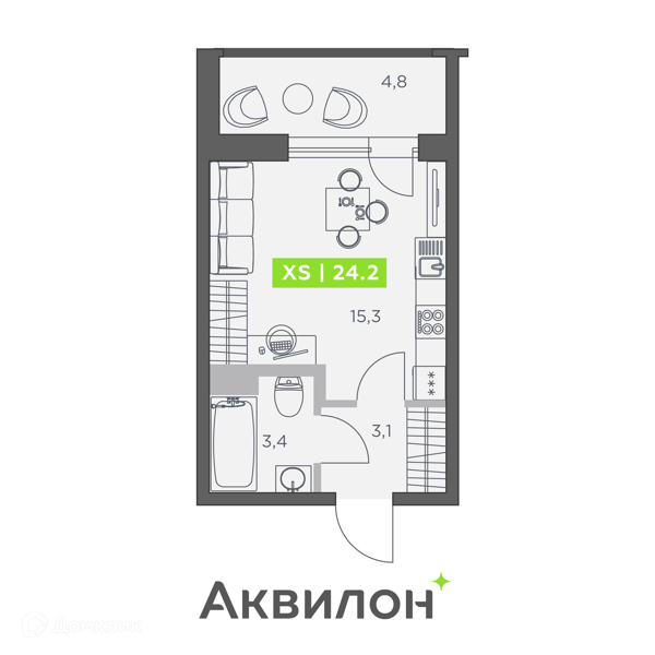 Планировка квартиры: Студия · 24,2 м²