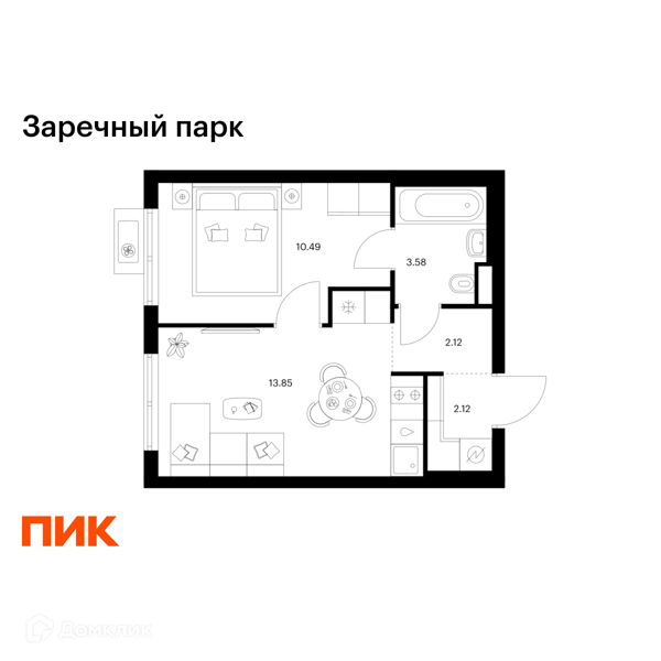 Планировка: 1 комната · 32,16 м²