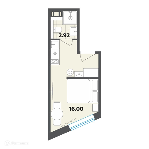 Планировка квартиры: Студия · 18,92 м²