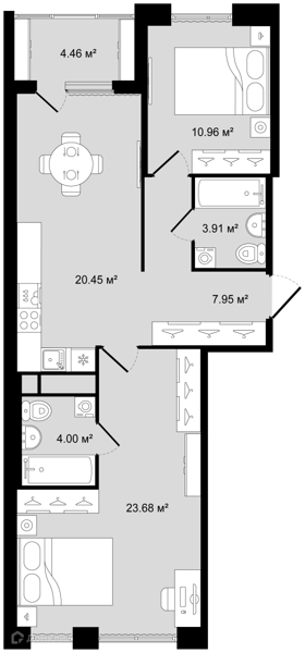 Планировка: 2 комнаты · 73,18 м²