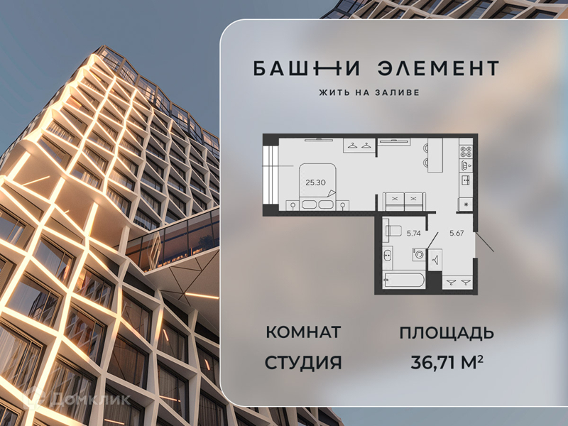 Планировка квартиры: Студия · 36,71 м²