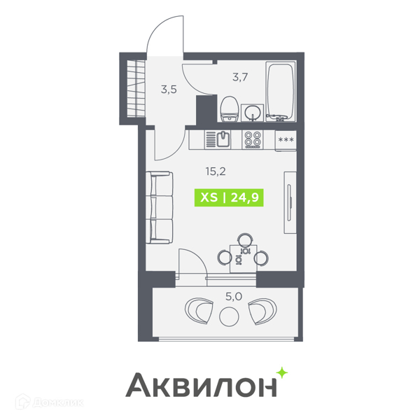 Планировка квартиры: Студия · 24,9 м²