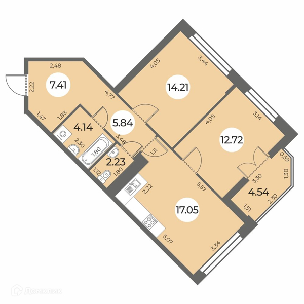 Планировка: 2 комнаты · 65,87 м²