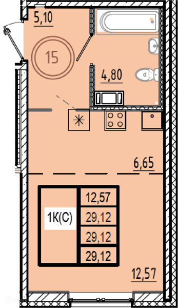 Планировка: Студия · 29,12 м²