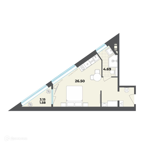 Планировка квартиры: Студия · 18,23 м²