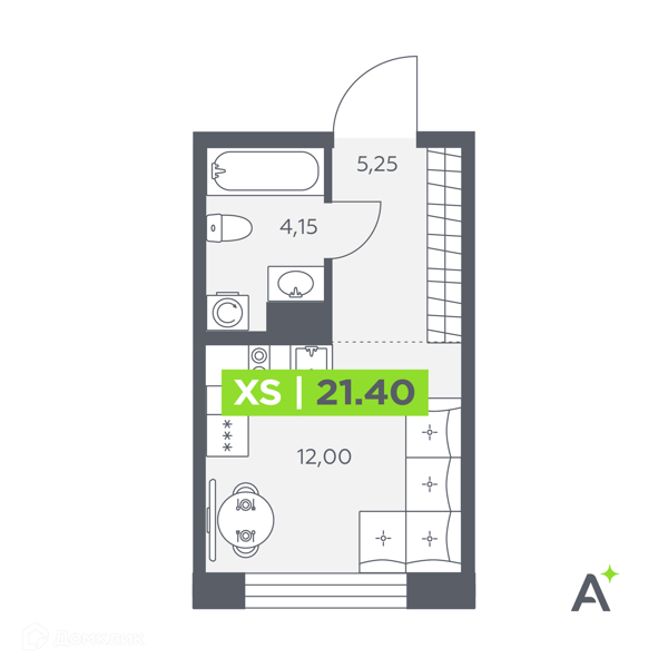 Планировка квартиры: Студия · 21,4 м²