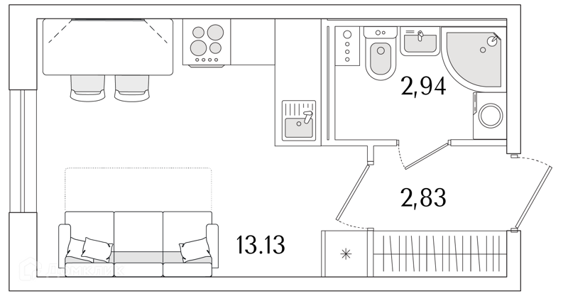 Планировка: Студия · 18,9 м²