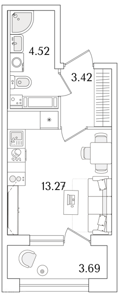 Планировка: Студия · 23,06 м²