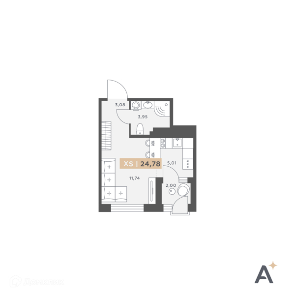 Планировка квартиры: Студия · 24,78 м²