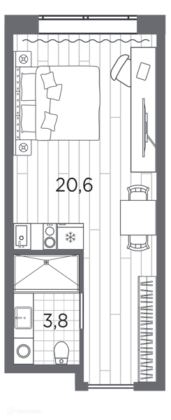 Планировка квартиры: Студия · 24,4 м²