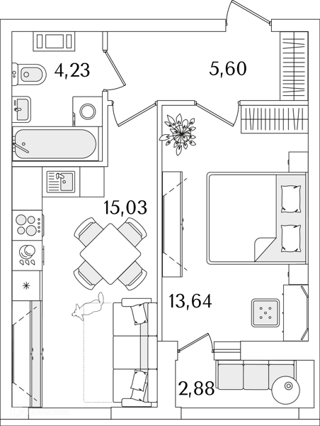 Планировка: 1 комната · 40 м²