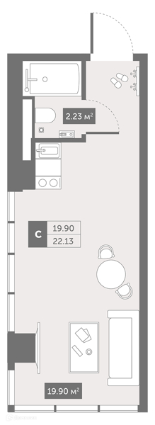 Планировка: Студия · 27,8 м²