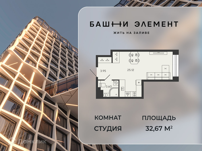 Планировка квартиры: Студия · 32,67 м²