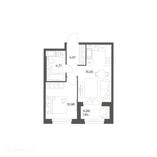 Планировка квартиры: 1 комната · 36,06 м²