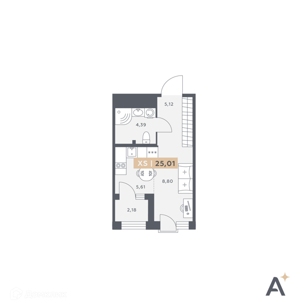 Планировка: Студия · 25,01 м²