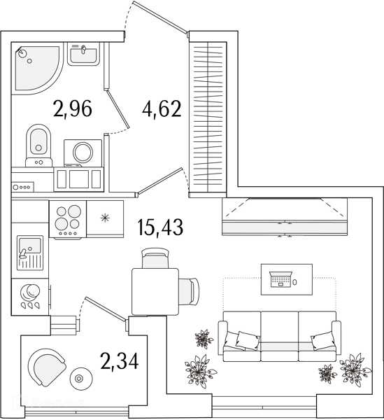 Планировка: Студия · 24,18 м²
