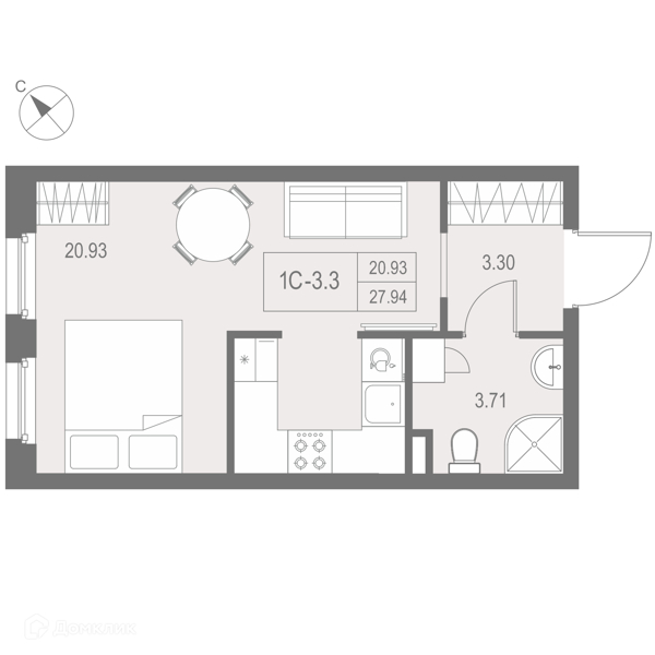 Планировка: Студия · 28 м²