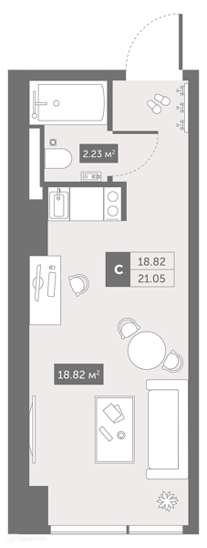 Планировка: Студия · 21,7 м²