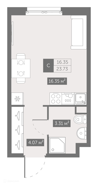 Планировка: Студия · 24,2 м²