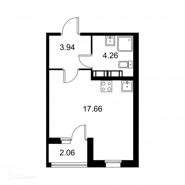 Планировка: Студия · 26,89 м²