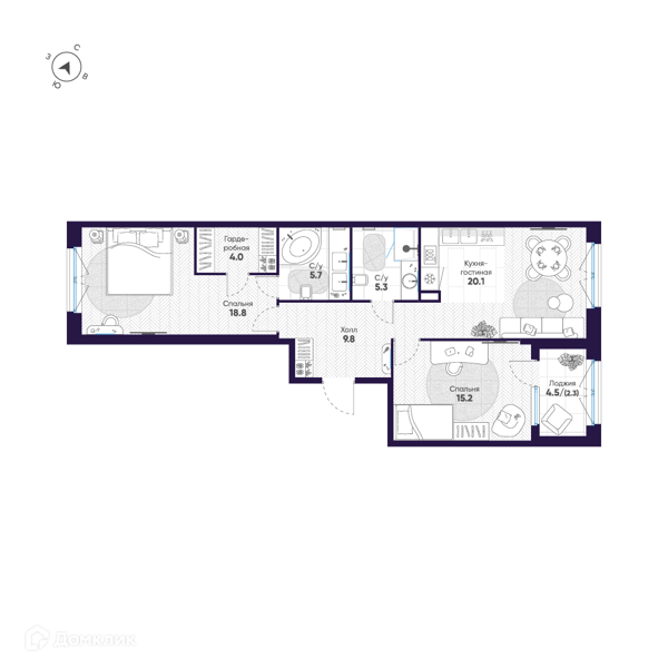 Планировка: 2 комнаты · 81,2 м²