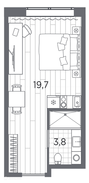 Планировка квартиры: Студия · 23,5 м²