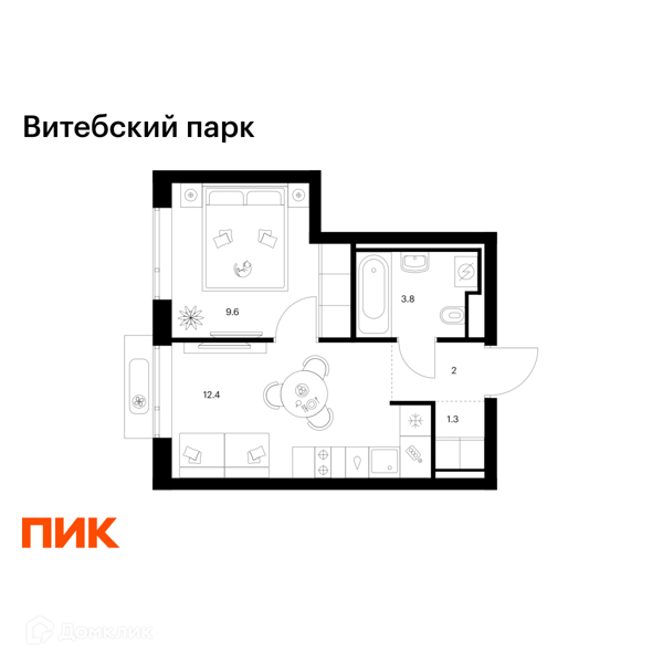 Планировка: 1 комната · 29,1 м²
