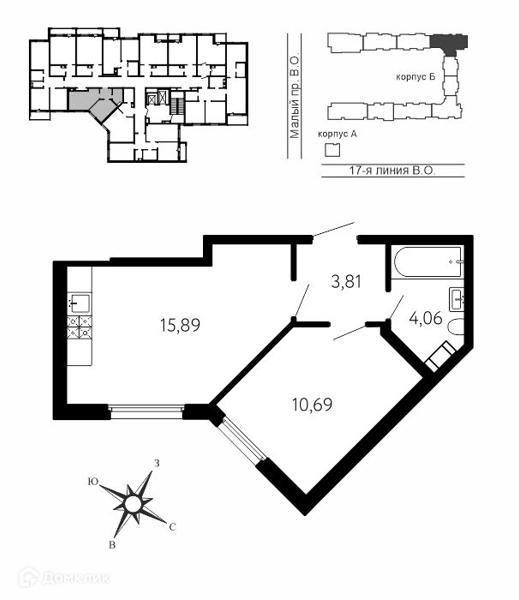 Планировка: 1 комната · 34,45 м²