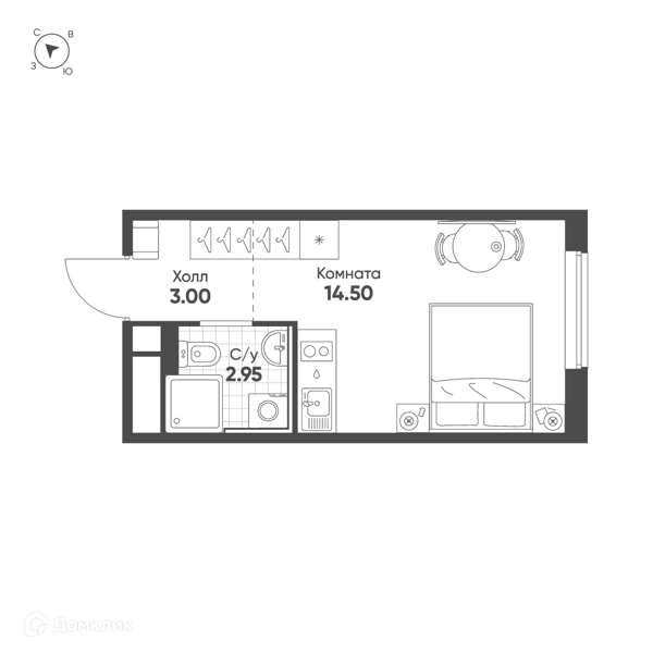 Планировка: Студия · 20,2 м²