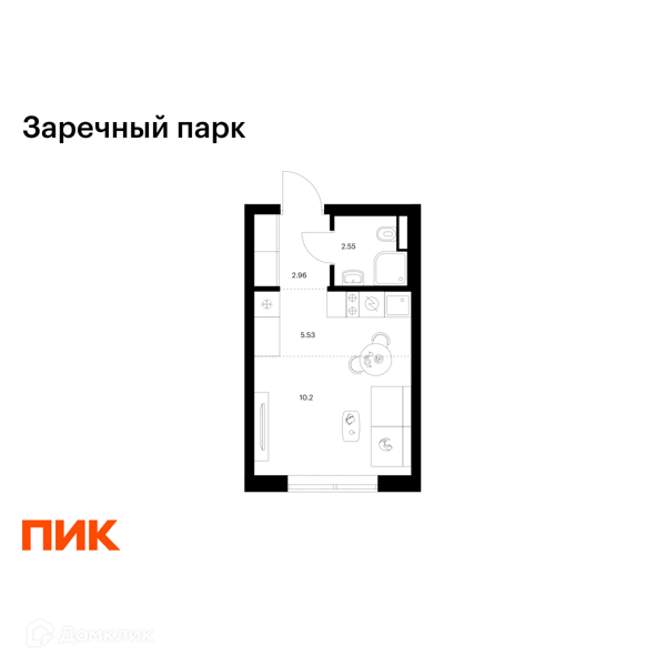 Планировка: Студия · 21,24 м²